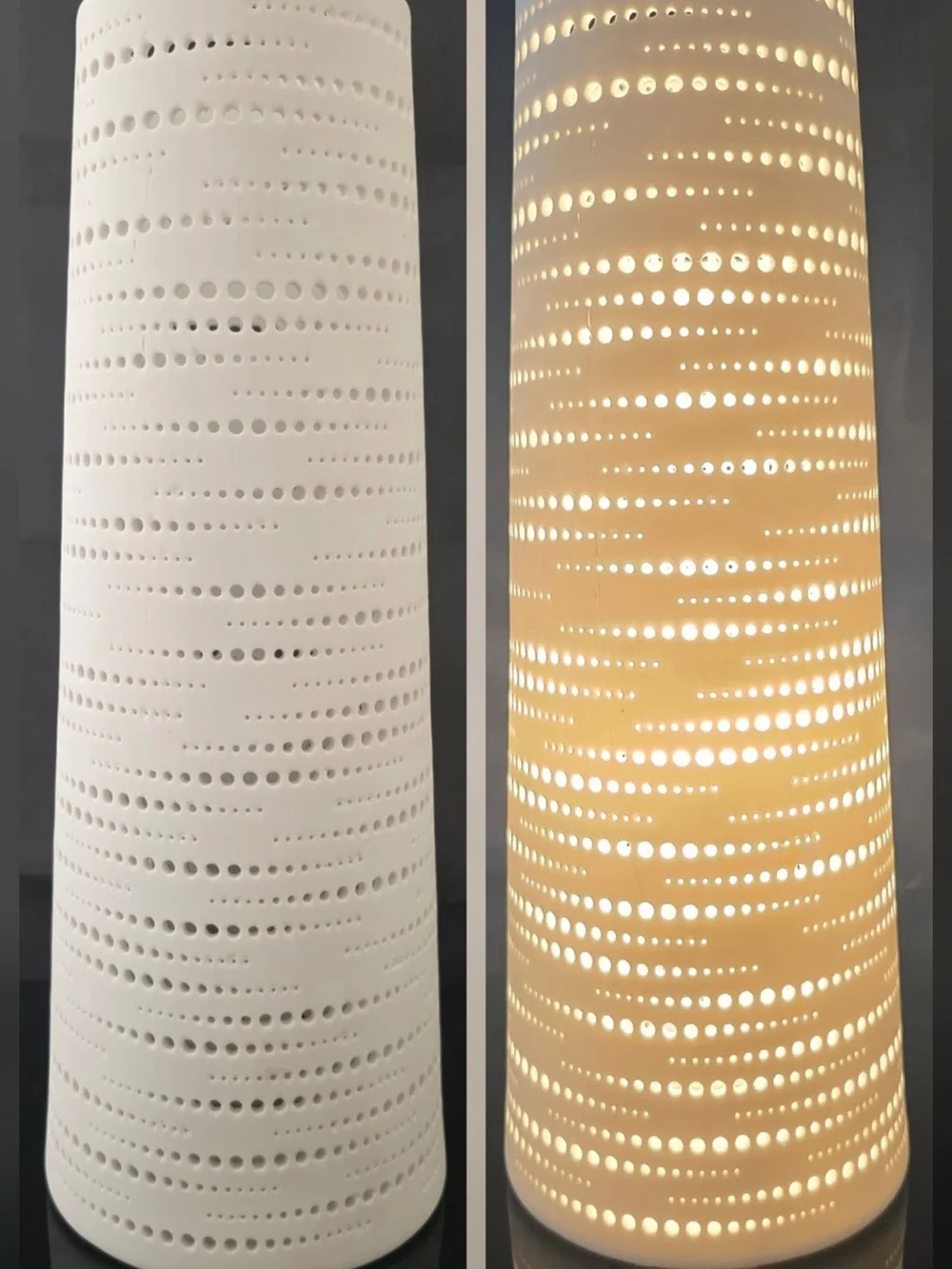 White Perforated Ceramic Tower Lamp